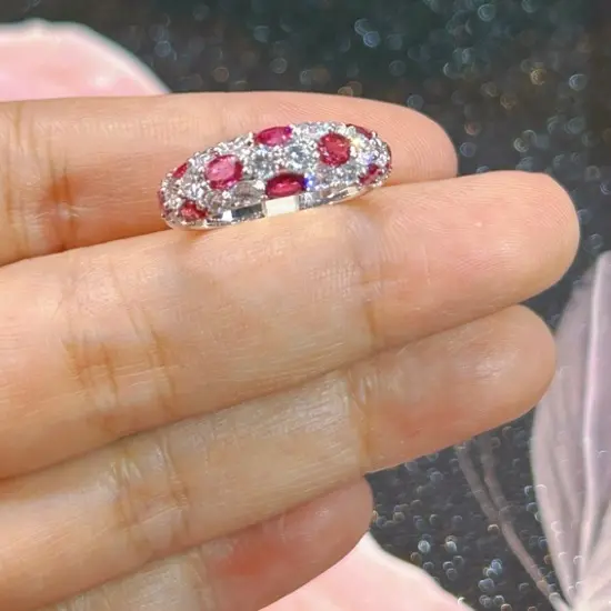 轻奢满镶天然红宝石半圈镶精致气质百搭时尚ins风宽戒双色