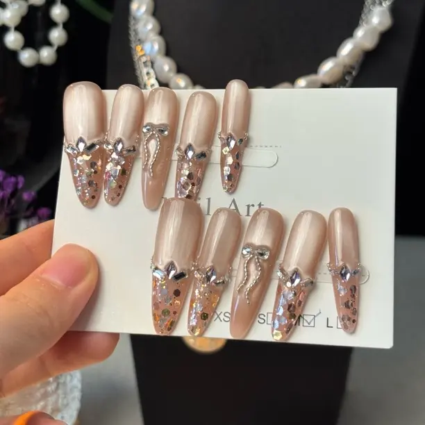 【2131】猫眼爆闪纯手工穿戴甲长款显白高级感气质美甲贴片