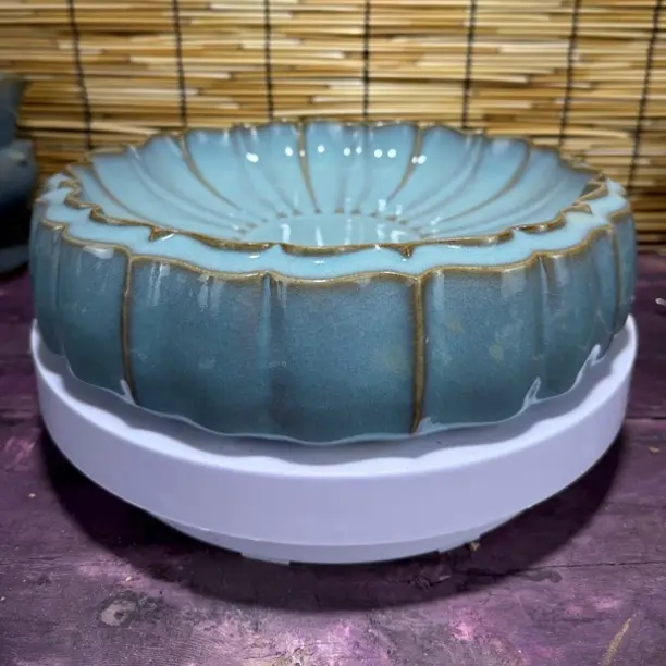 钧窑莲花陶瓷餐具盘碗茶具壶承