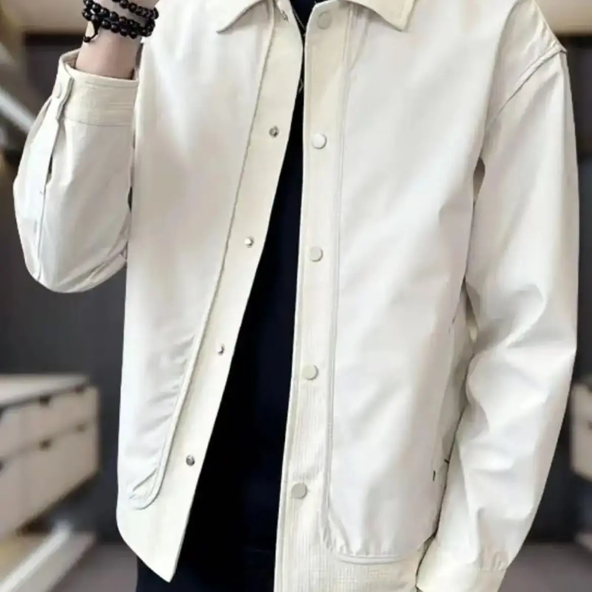 男士春秋季翻领夹克潮流修身工装外套轻奢帅气休闲百搭上衣新款