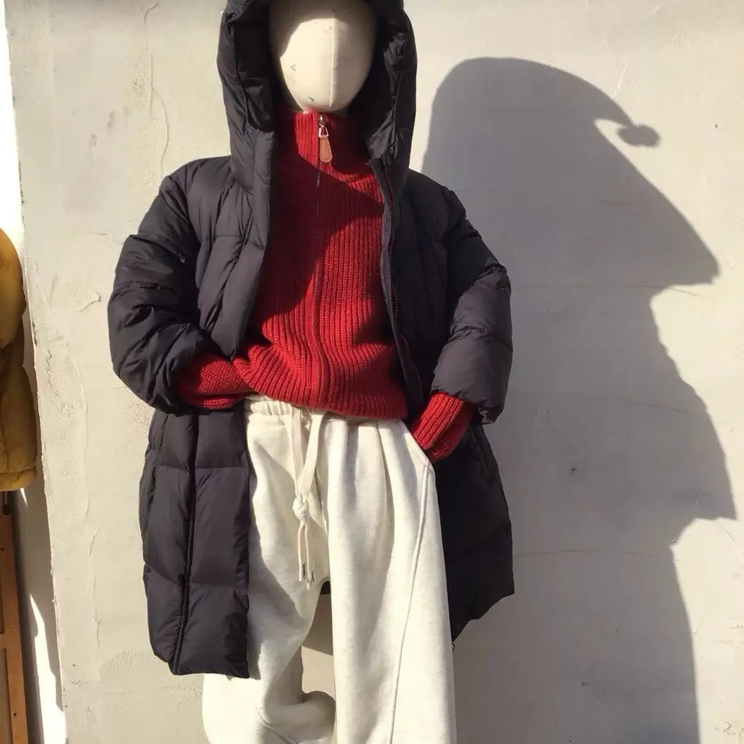 新款冬季男女童50白鸭绒中长款连帽保暖外套韩版加厚上衣