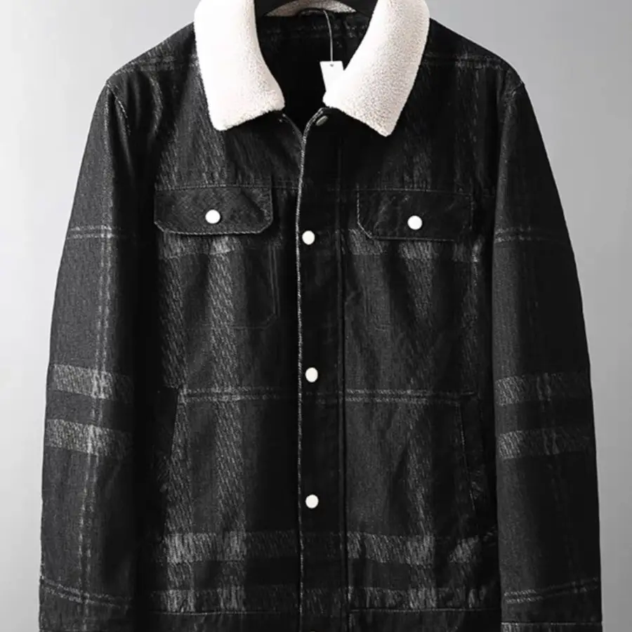 177a秋冬款羊羔毛翻领可脱卸加绒46%绵羊毛牛仔冬天夹克外套毛领