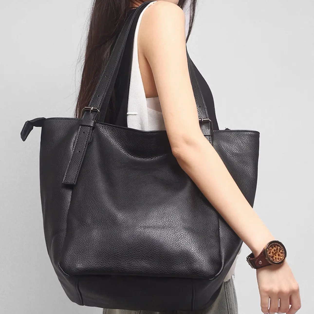 休闲通勤大容量托特包女新款牛皮单肩包时尚百搭女士大包8732