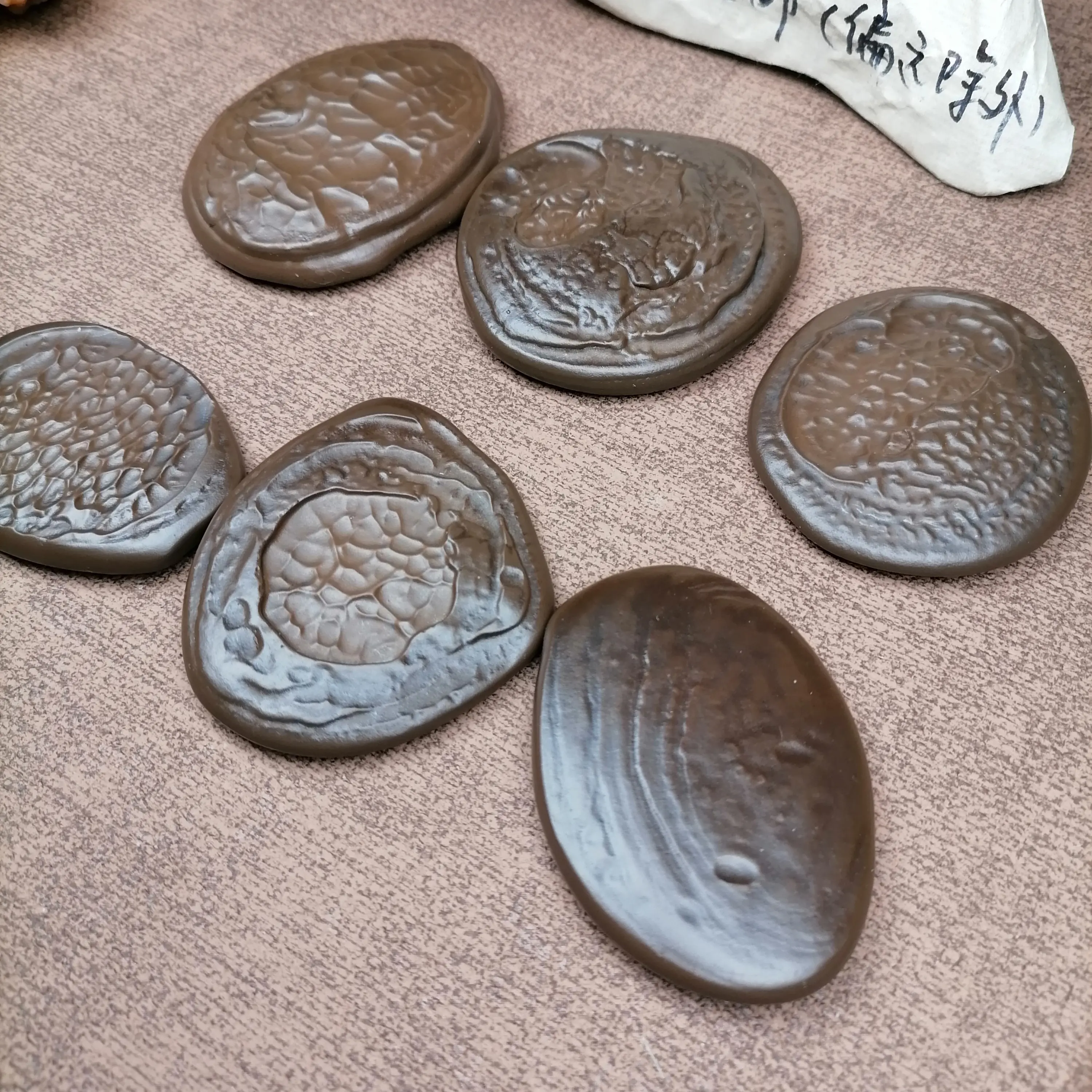 原矿复古粗陶手捏纹杯垫家用隔热茶具配件