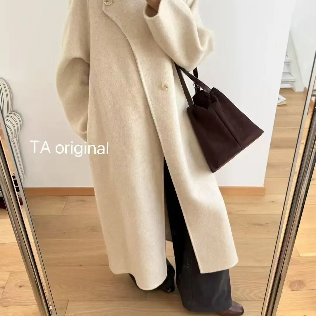 秋冬新款立领长款双面苏力羊毛大衣女宽松韩版