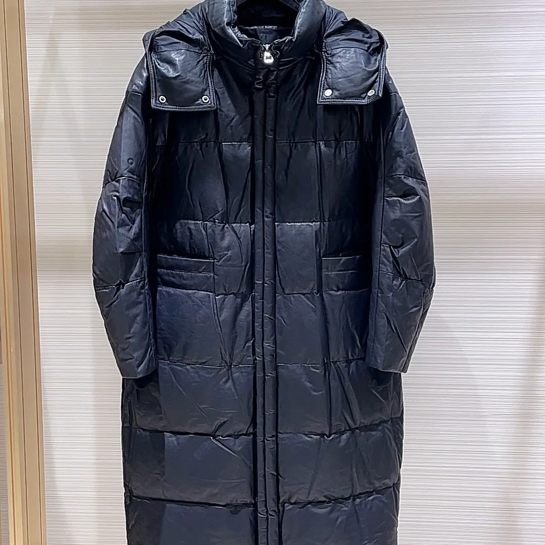 长款连帽绵羊皮羽绒服