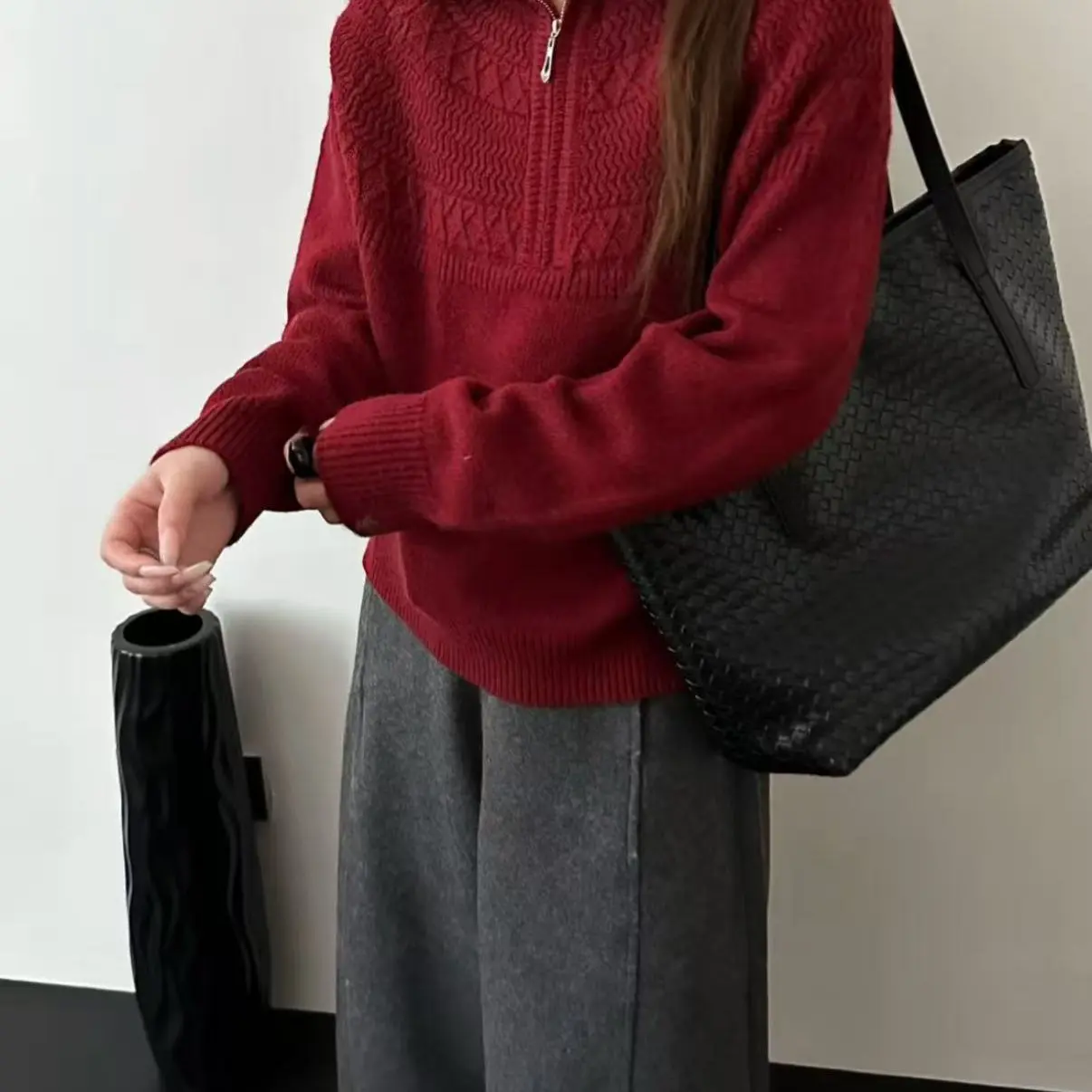 秋冬韩系高级感半拉链高领立领毛衣针织衫潮