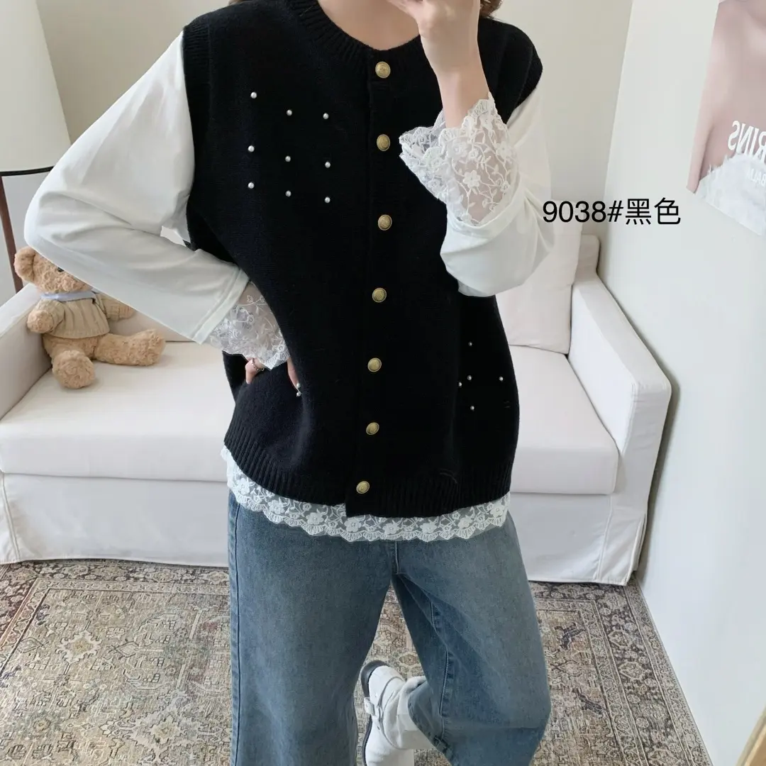 华姐家大码宽松韩版针织无袖马甲春秋百搭外搭