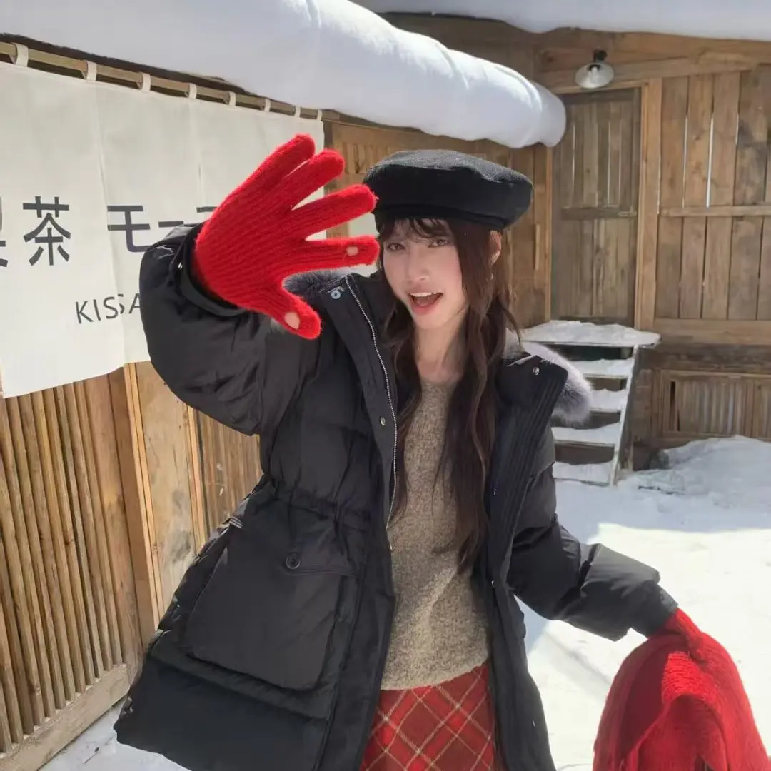半粒扣大狐狸毛领连帽收腰显瘦短款女韩版新款冬季保暖外套