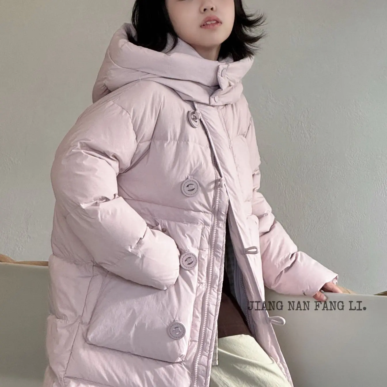 冬季女童中长款加厚连帽外套