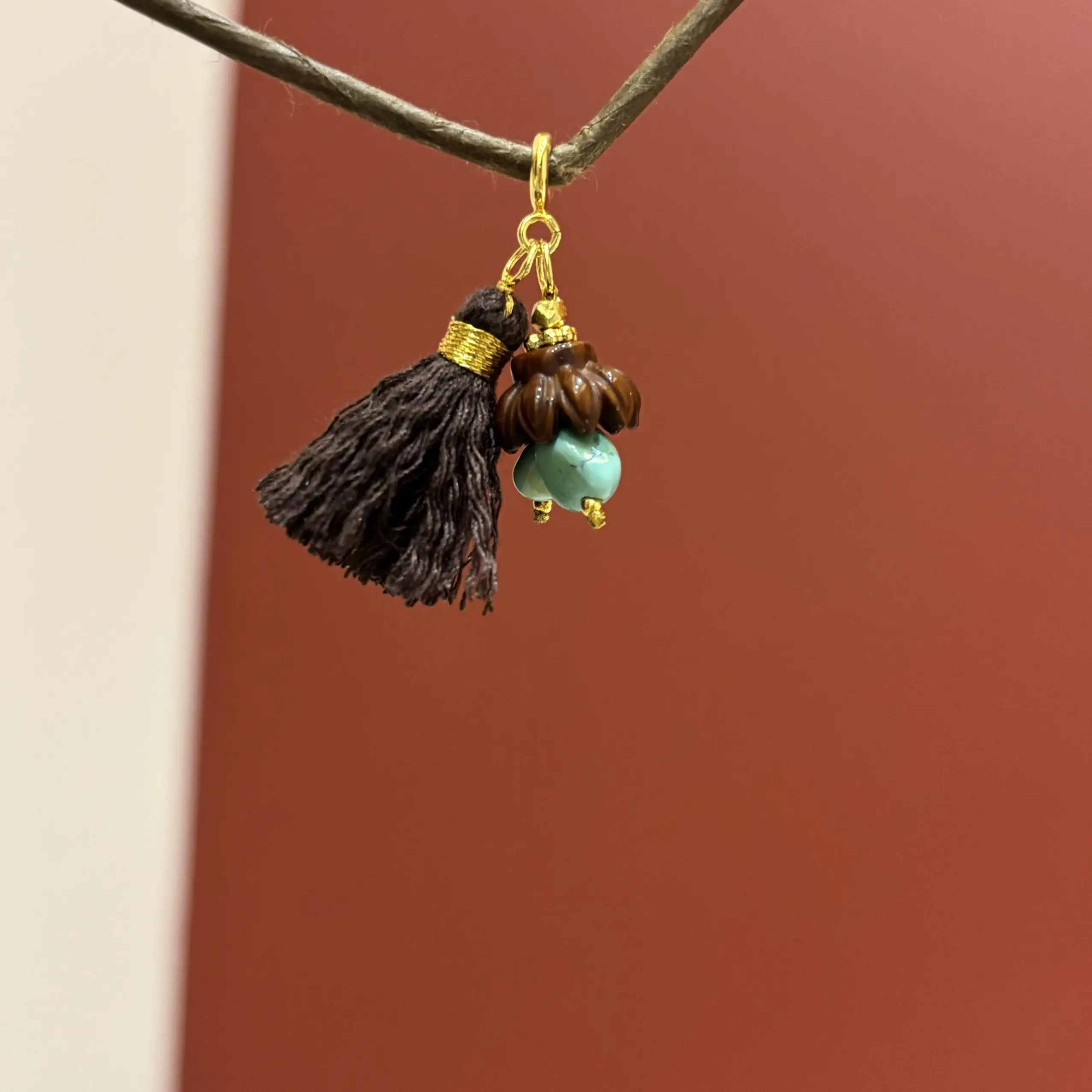 非金属木质吊坠 X-967 棕色流苏小提溜挂件木质摩卡女款时尚简约