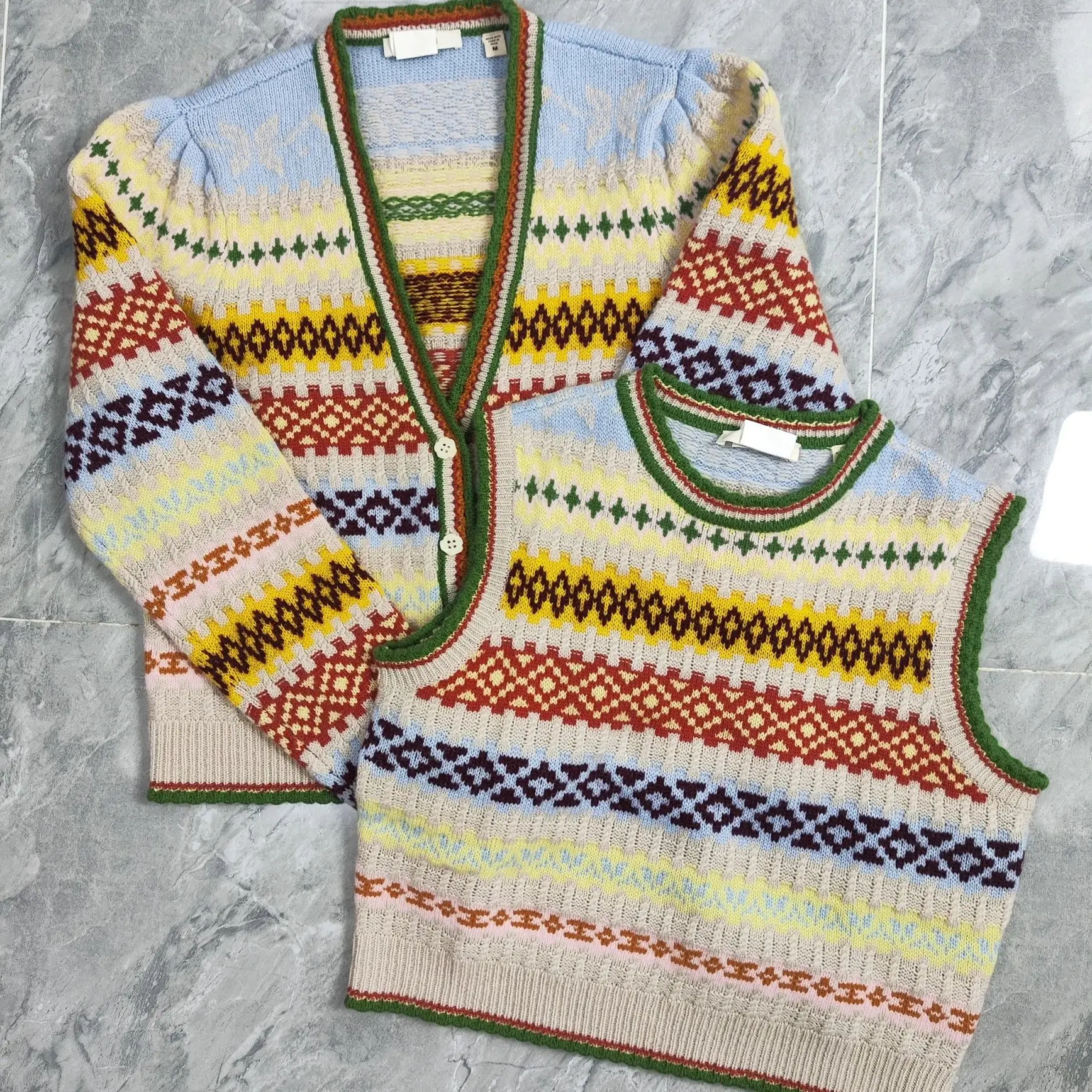 费尔岛图案钩针编织v领开衫97%羊绒➕3%羊毛