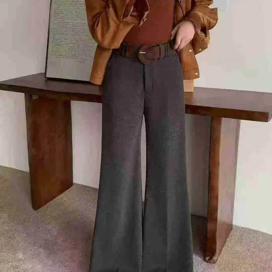 加绒加厚高腰秋冬显瘦垂感百搭阔腿长裤女