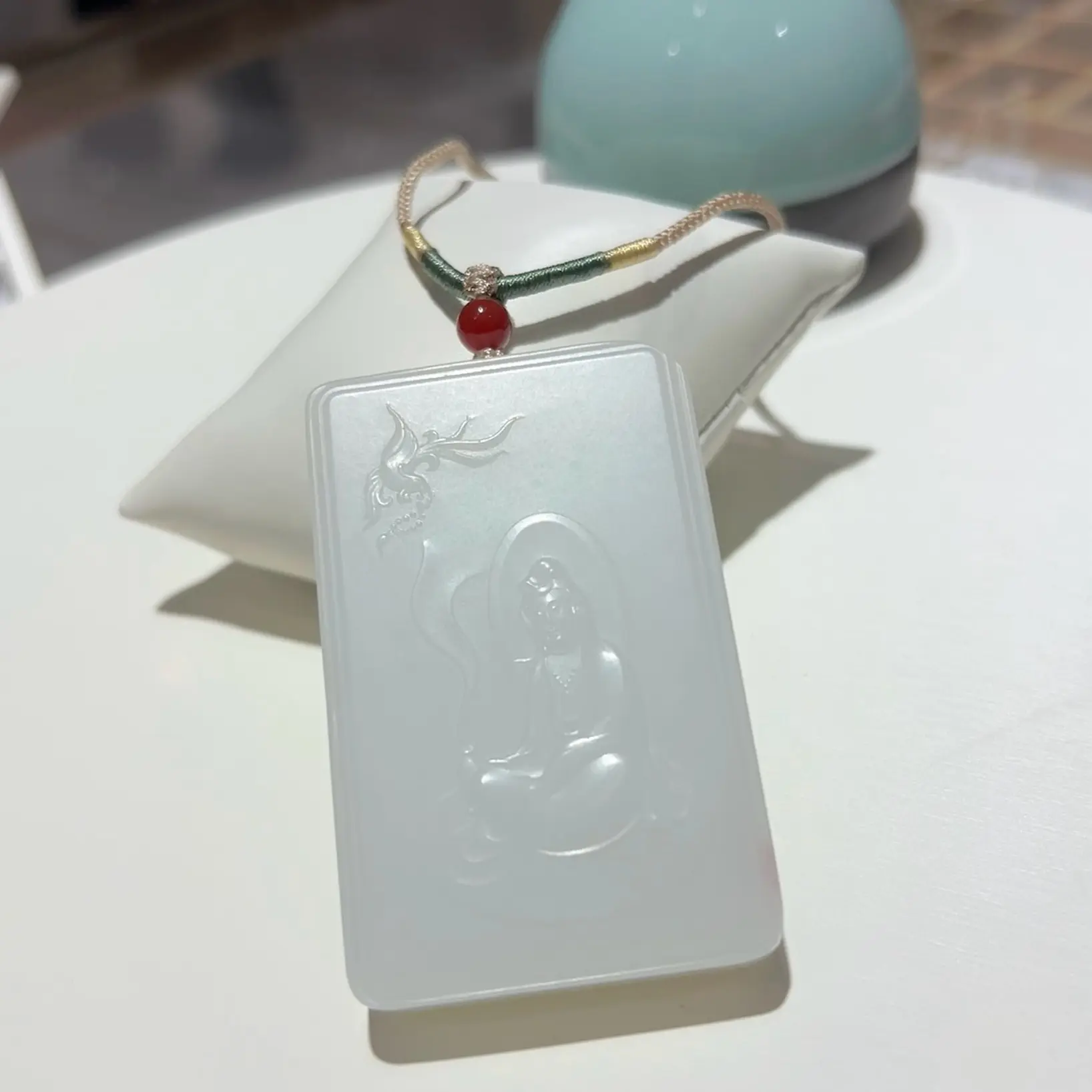 天然和田玉观音吊坠男女百搭玉石挂件转运礼物