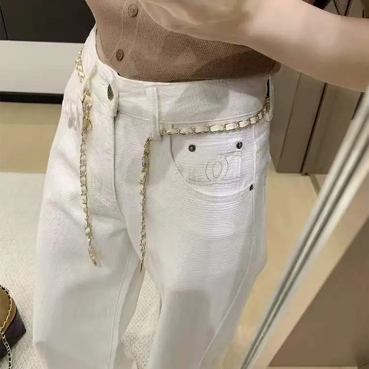 秋季新款高腰显瘦白色直筒阔腿拖地牛仔裤女宽松百搭