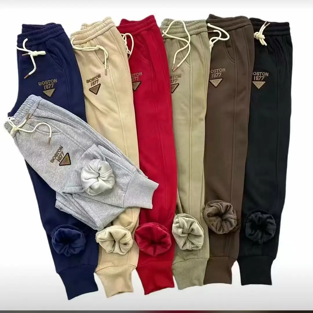 爆款秋冬加绒加厚高腰显瘦刺绣哈伦束脚休闲卫裤