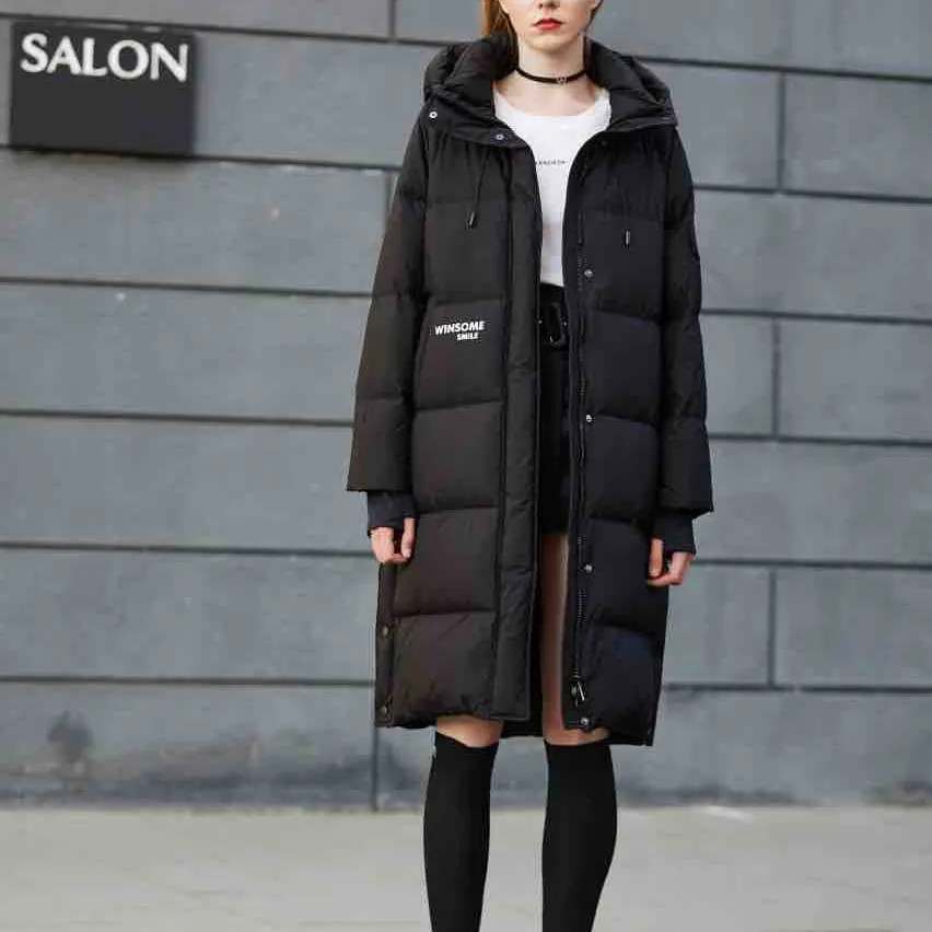 金影奇95817情侣连帽长款加厚保暖冬季鹅绒服运动防风户外过膝