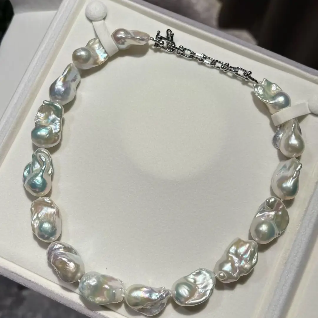 淡水珍珠S925银巴洛克项链12 - 15mm时尚百搭