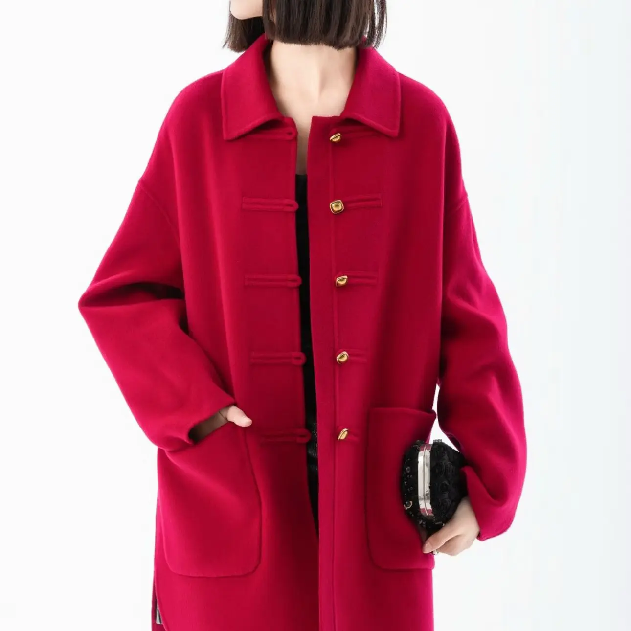 秋冬高级感双面羊绒气质百搭女士中长款大衣外套