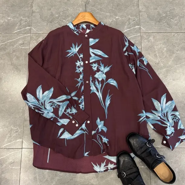 (XINGQIBA)枣红色印花衬衫
