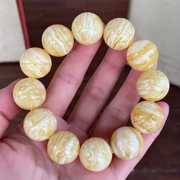 21mm尺寸瓷白虎皮纹手串，天然白花蜜蜡质饱满收藏级
