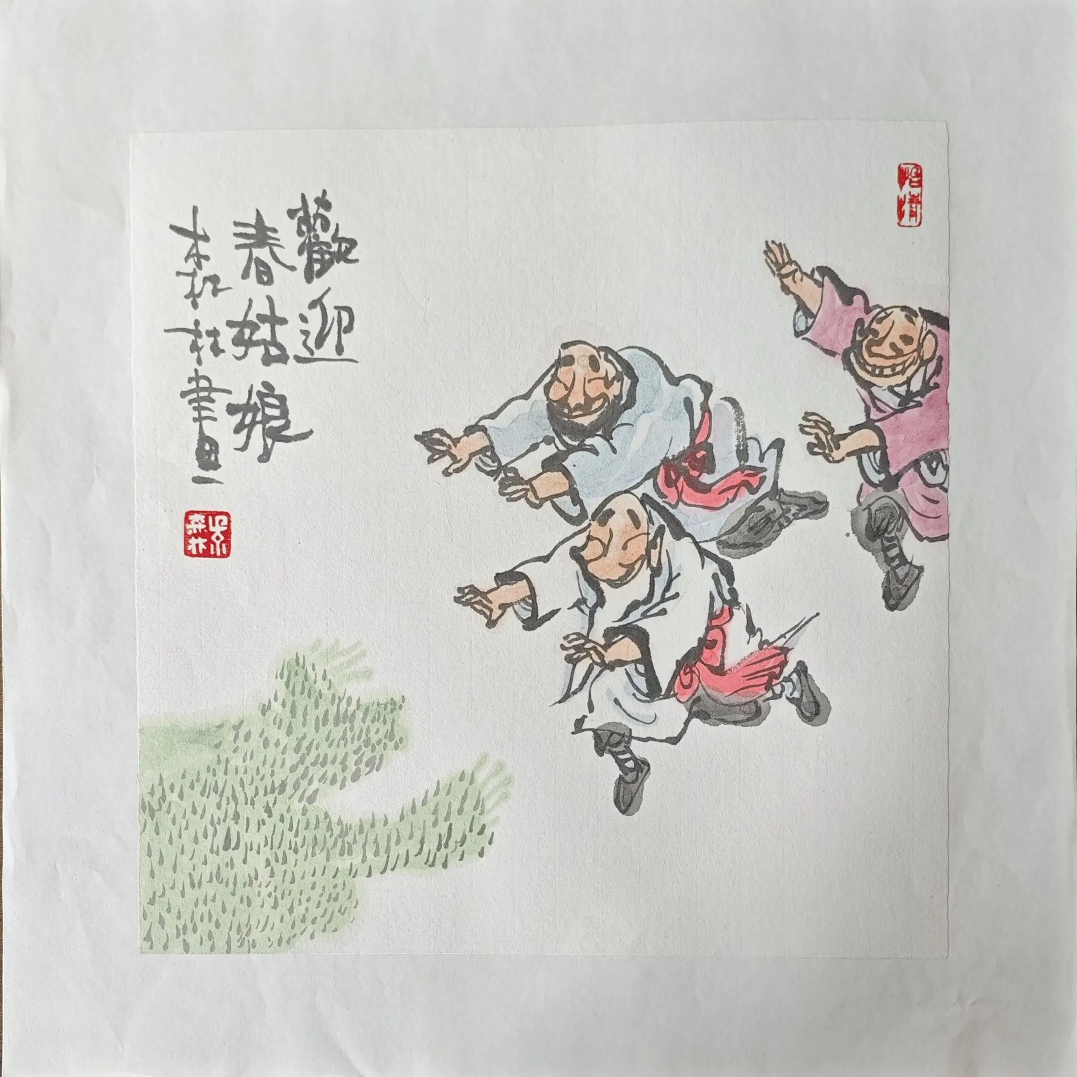 朱森林欢迎春姑娘斗方3434