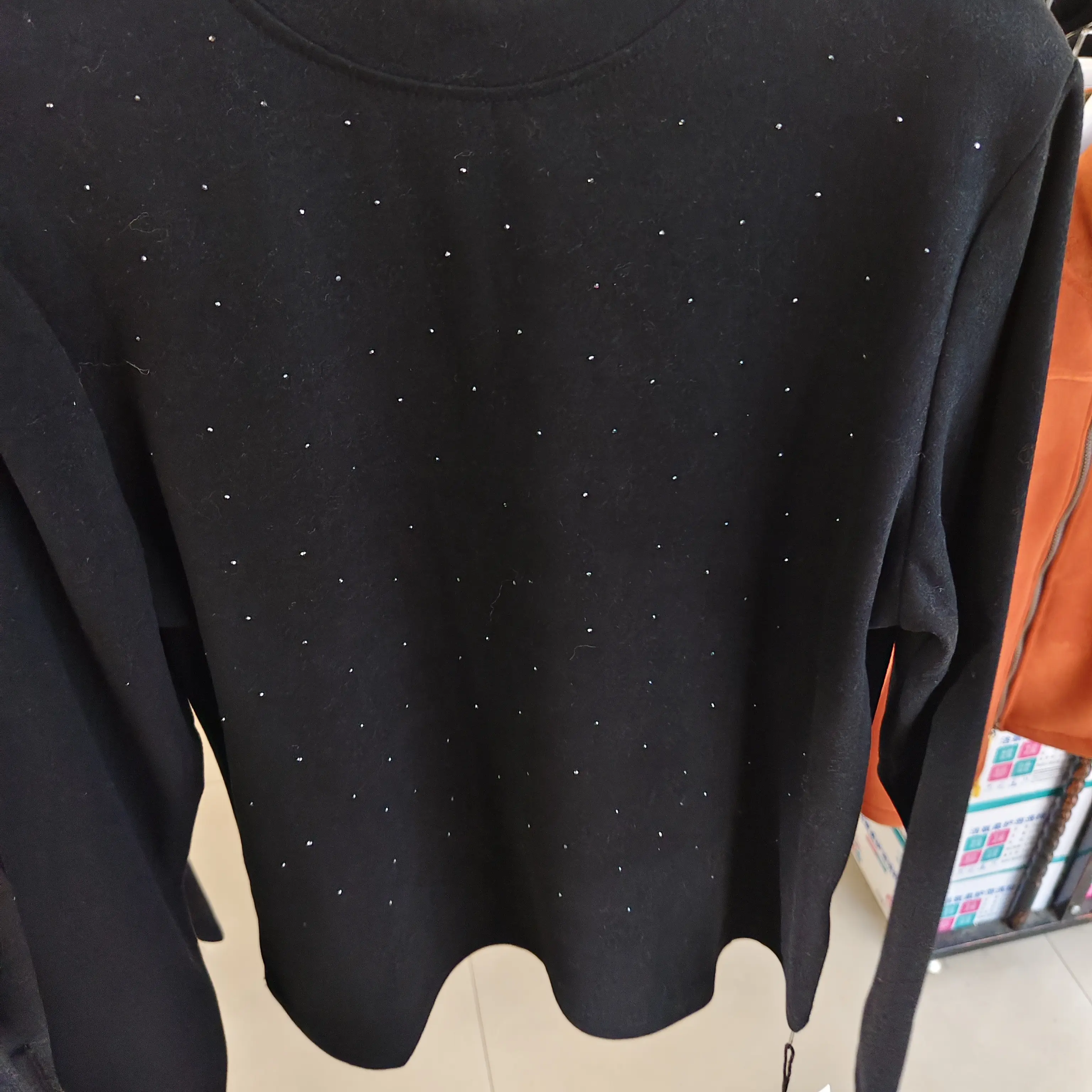 秋冬纯色烫钻双面绒简约花边领长袖保暖百搭打底T恤