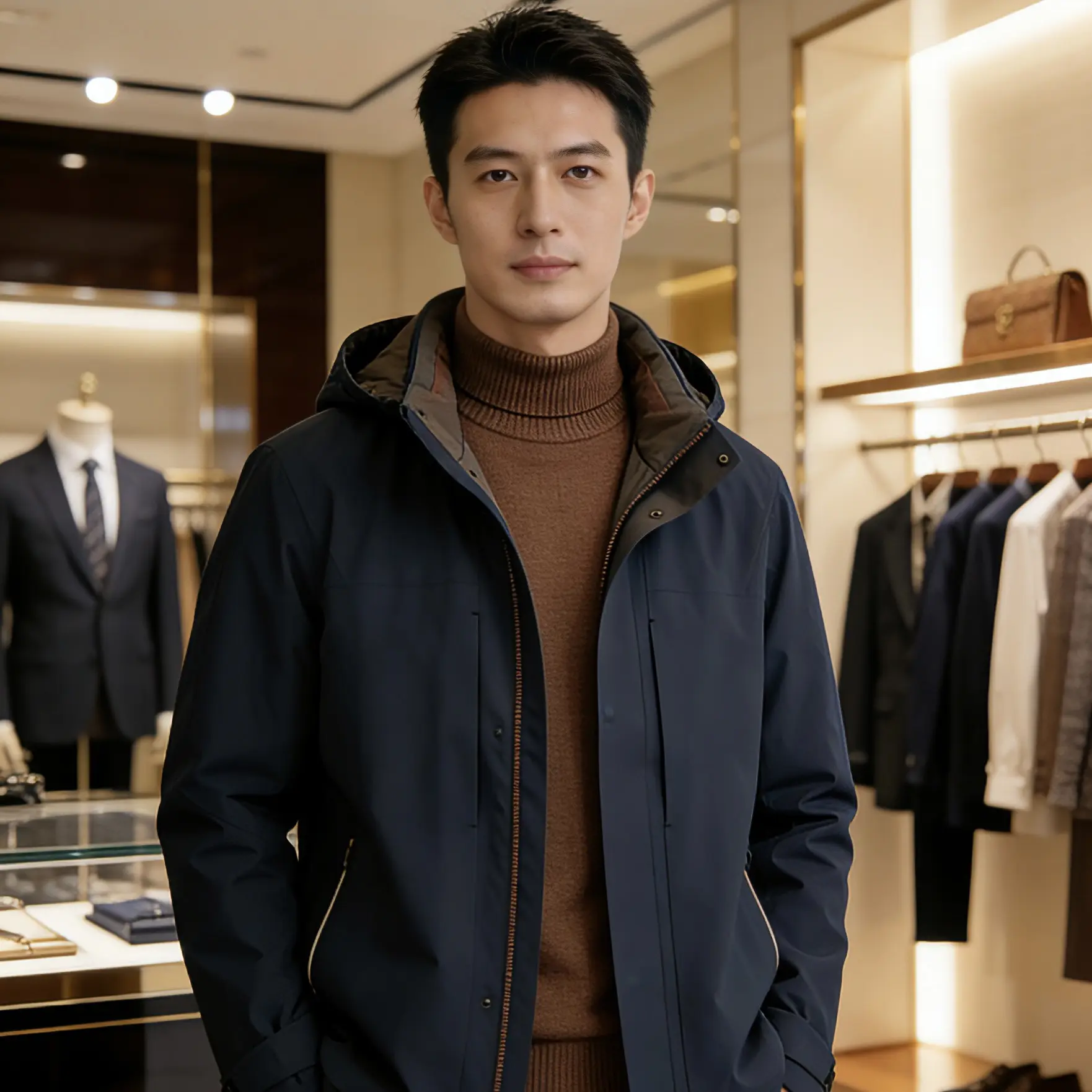 男士冬季商务保暖可拆卸内胆鹅绒羽绒服外套 3391