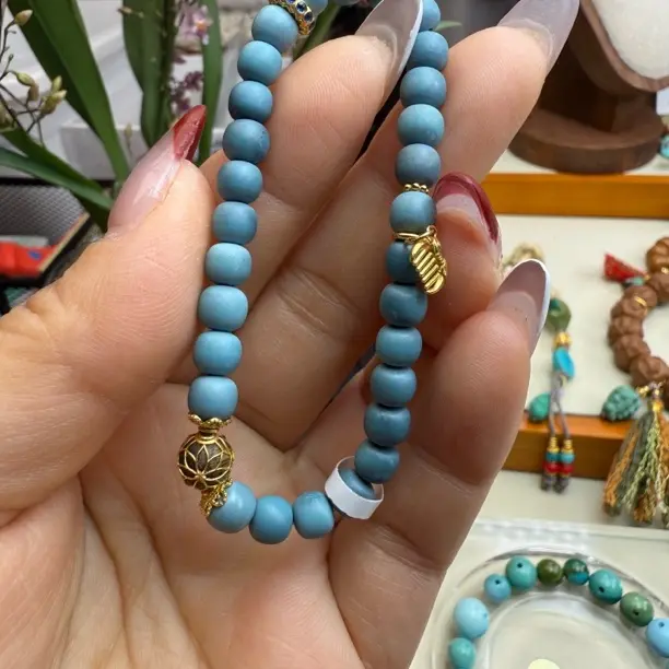 绿松石雾霾蓝老型手串