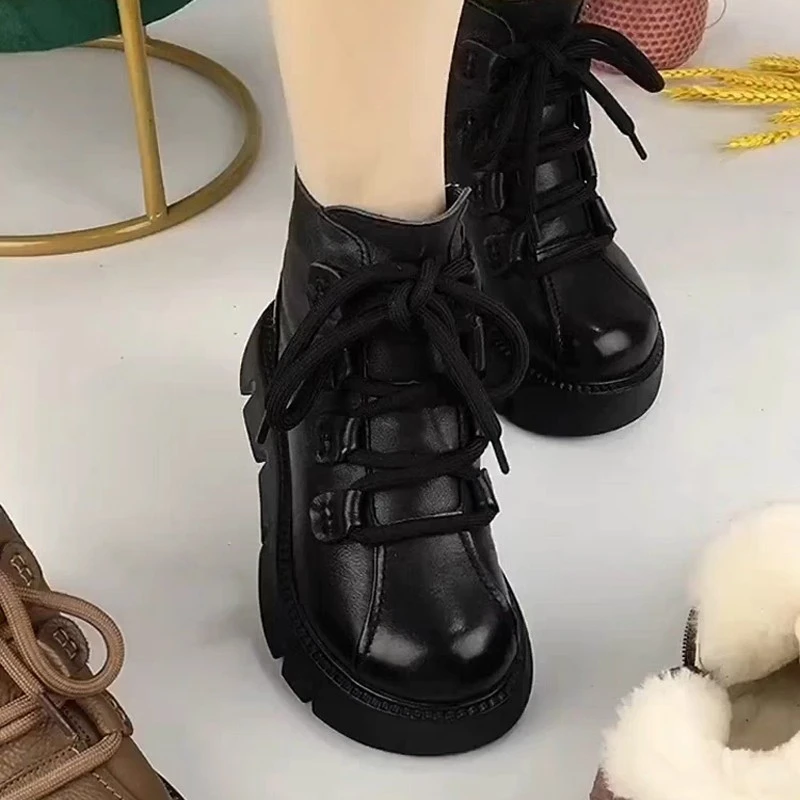 2025软皮高帮加绒加厚棉鞋时尚潮流过年新款潮流时尚马丁靴保暖gj