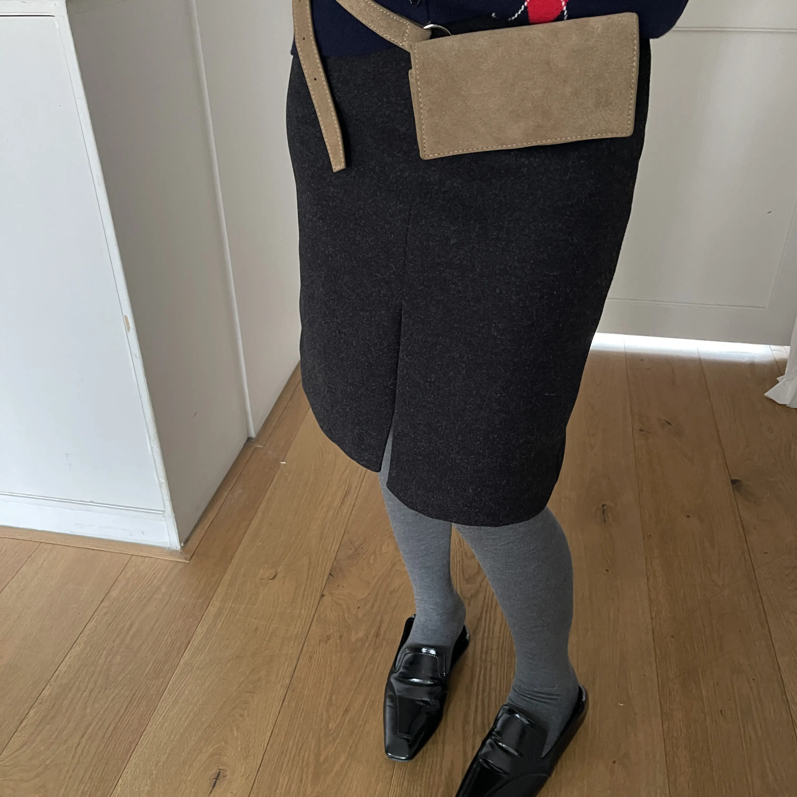 秋冬新款毛呢高腰开叉显瘦百搭半身裙