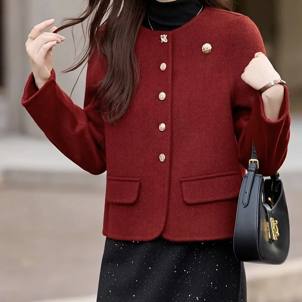 小香风双面呢女短款大衣秋冬气质显瘦小个子外套