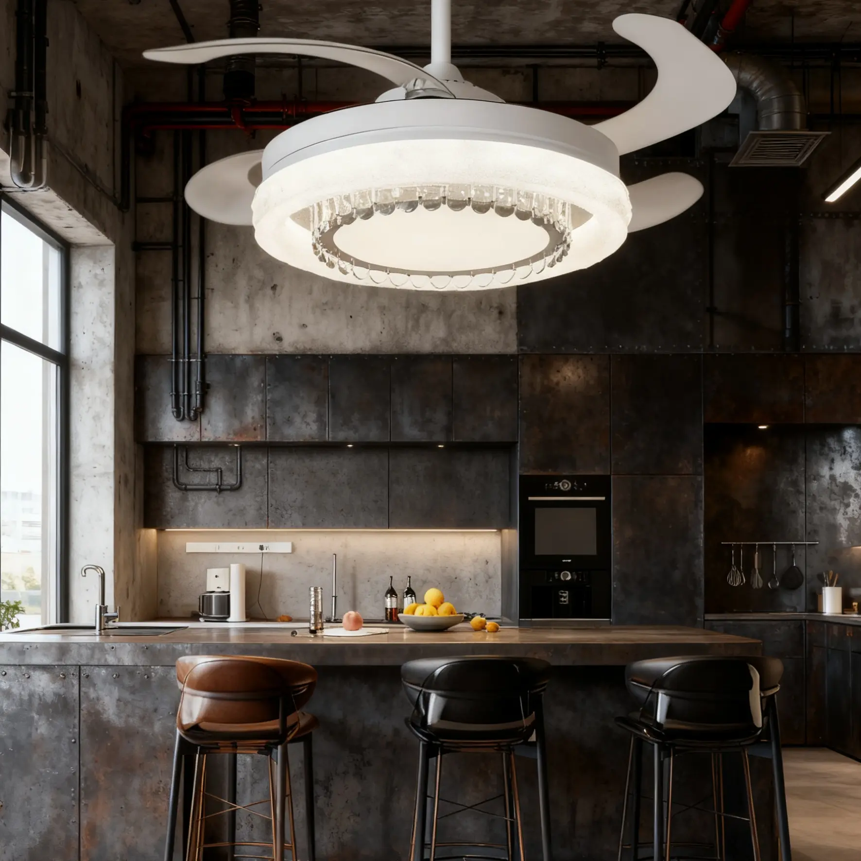 客餐厅隐形变频水晶风扇灯630家装高端智能百搭简约琉璃款吊灯