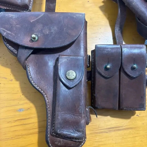 特殊五四式牛皮枪套弹夹套斜肩背带影视道具适合收藏