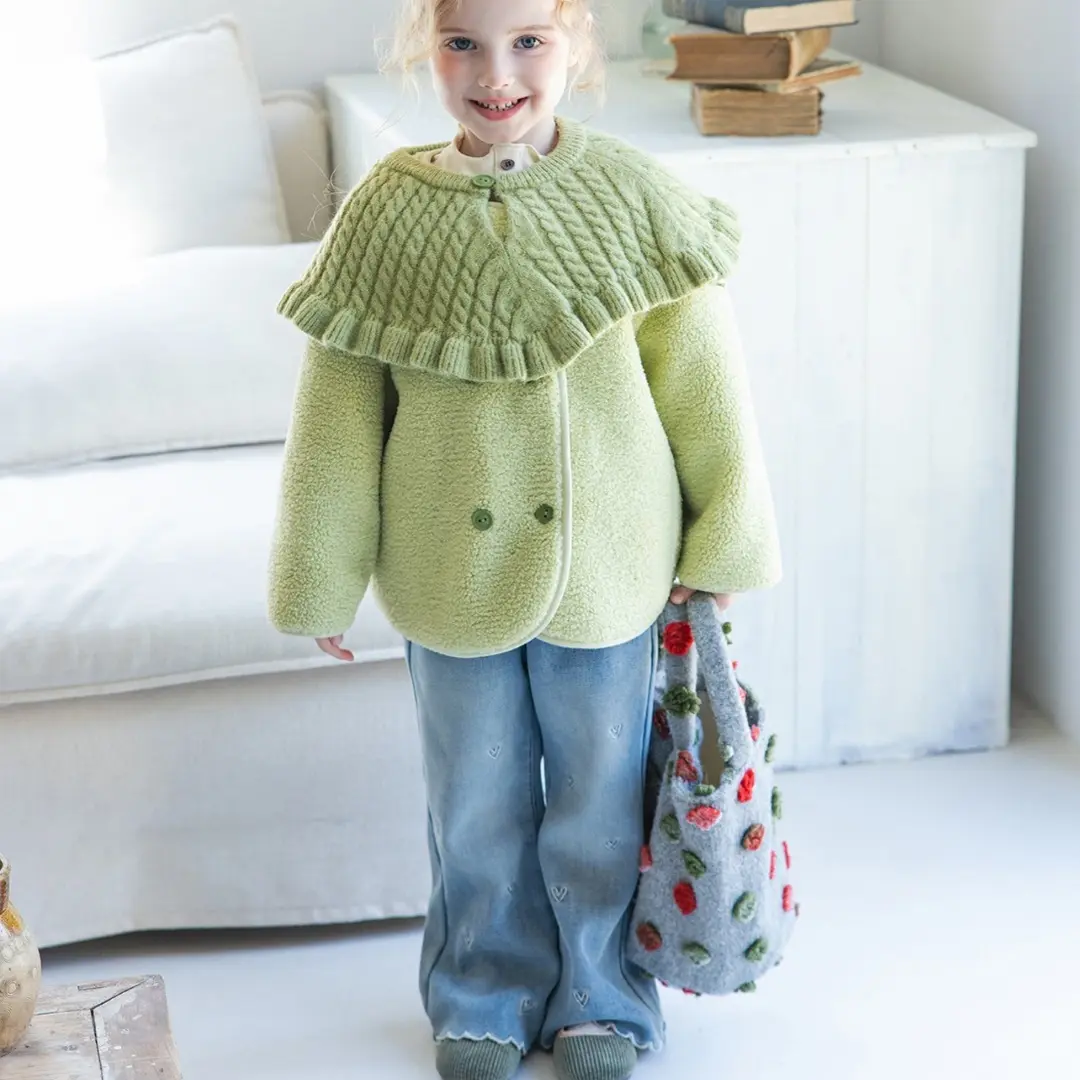 印花图案女法式短款公主风牛仔裤秋冬翻领大衣