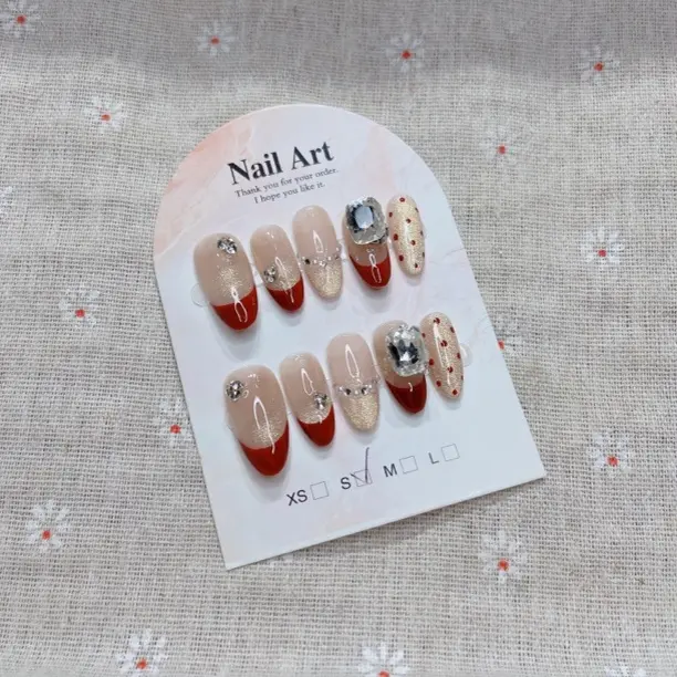 显白高级感透色法式波点纯手工穿戴甲美甲贴片