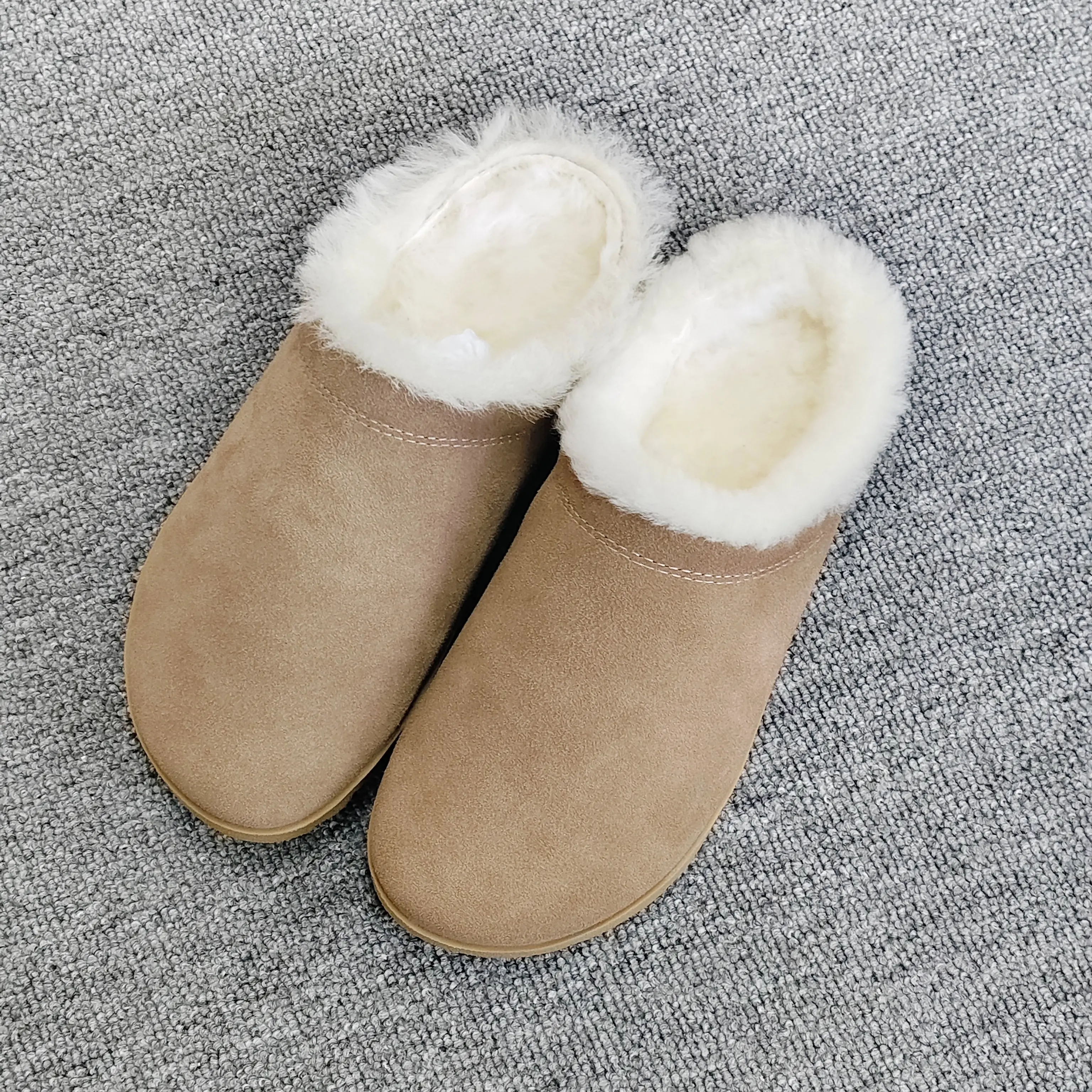 厚底加绒勃肯鞋女秋冬外穿包头半拖鞋毛毛棉拖鞋一脚蹬懒人拖