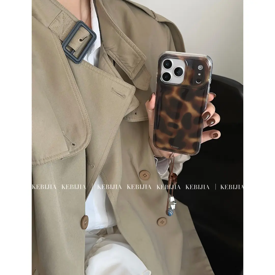 半透棕晕染豹纹适用苹果17promax手机壳iPhone16新款15壳14防摔壳