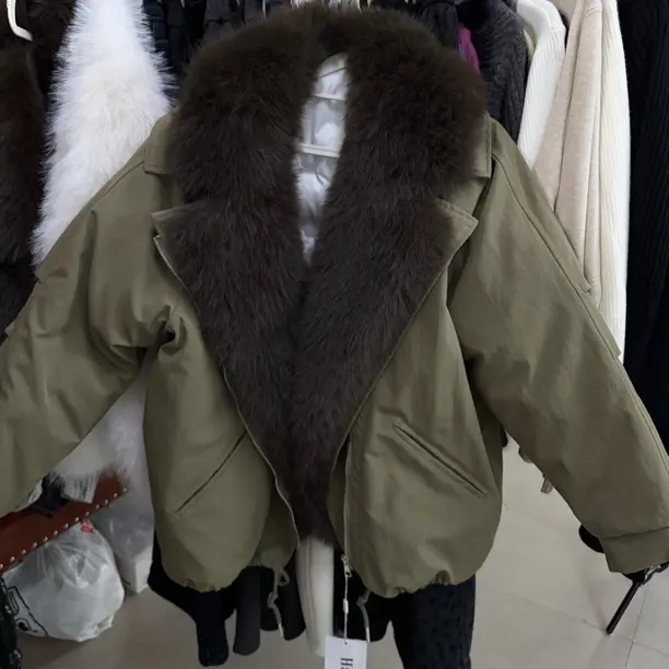 设计感可拆卸大翻毛领冬季休闲短款棉服外套新款潮牌女装