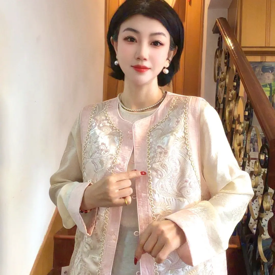 新中式重工刺绣可两面穿春秋女式国风马甲