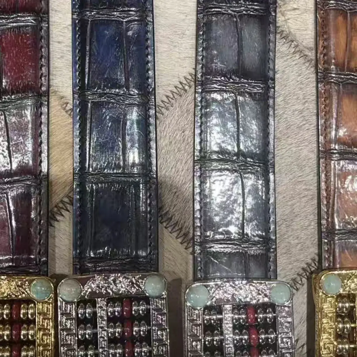 湾鳄皮男士自动扣真皮手工擦色商务休闲百搭潮流腰带