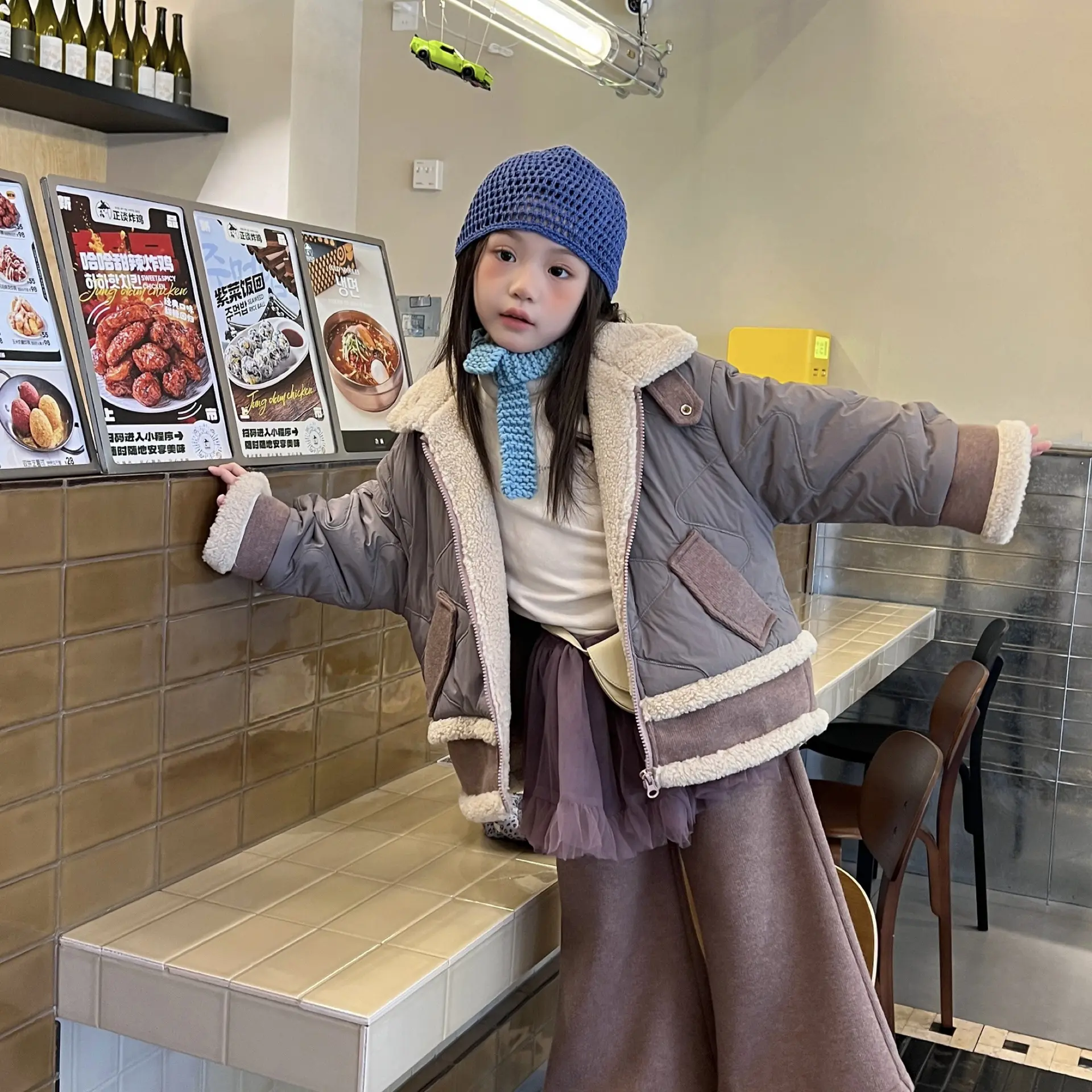 休闲风女秋季格子韩版条纹套装毛衣百搭秋冬针织外套女童儿童