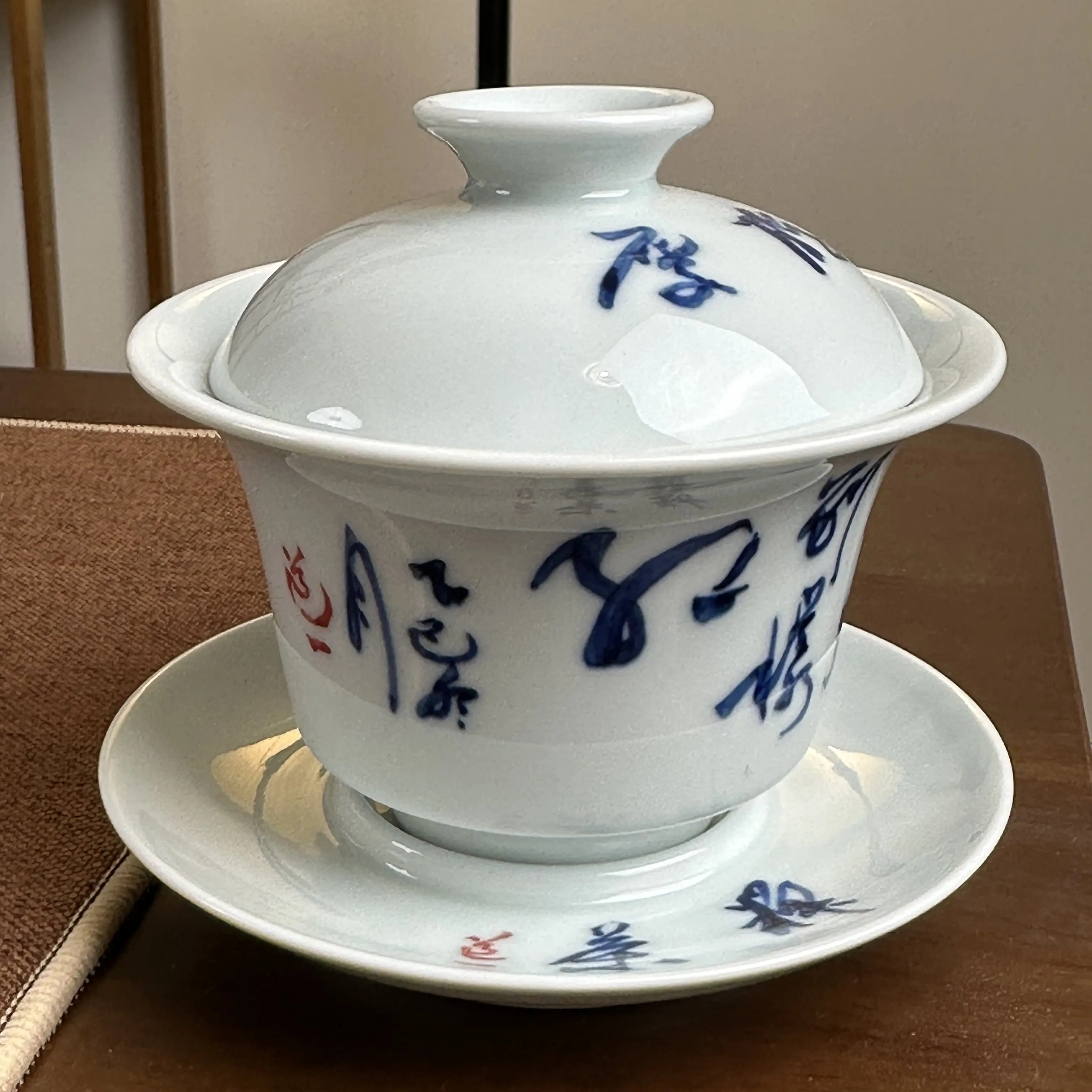 手工手绘三才马蹄盖碗