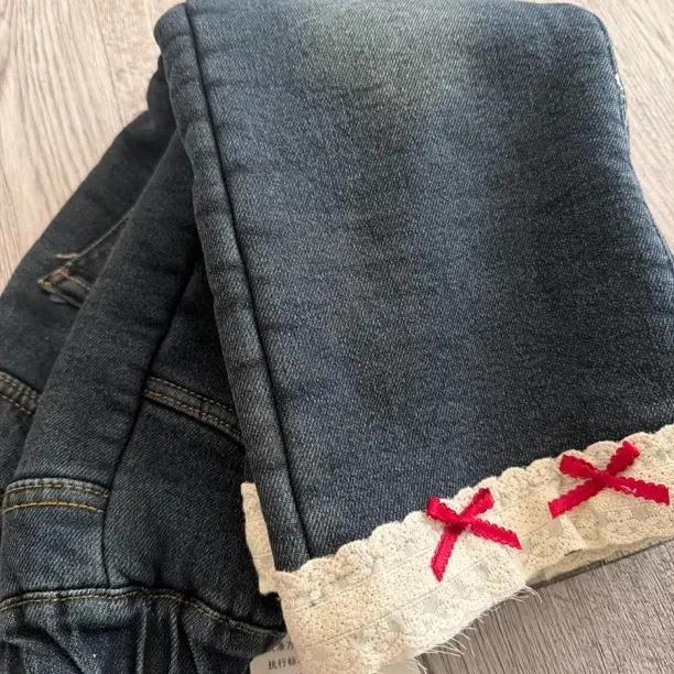 女童冬季加绒加厚阔腿牛仔裤