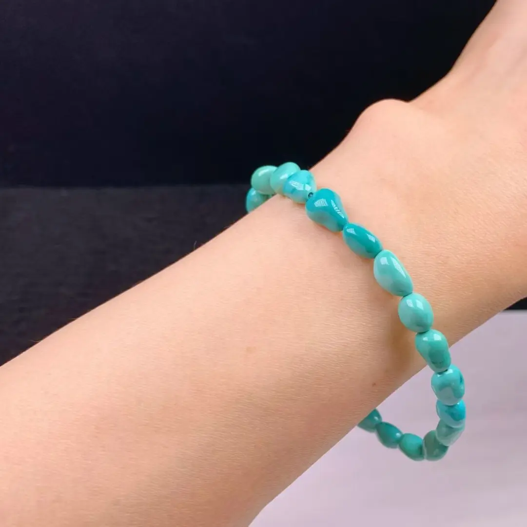 湖北松天然原矿绿松石手串设计款糖豆手串时尚单圈百搭素圈简约