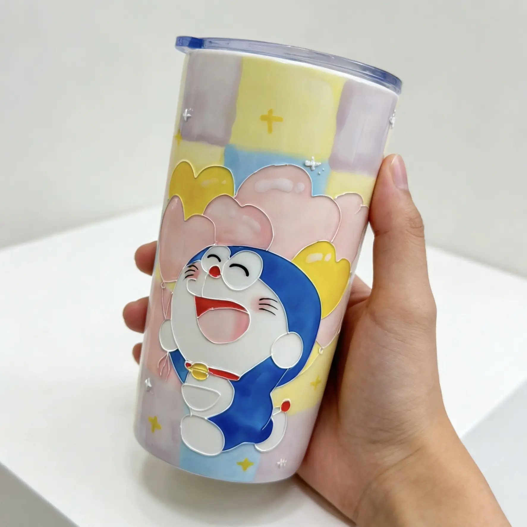 手绘高温釉下彩立体浮雕大容量高颜值可乐杯精致家用