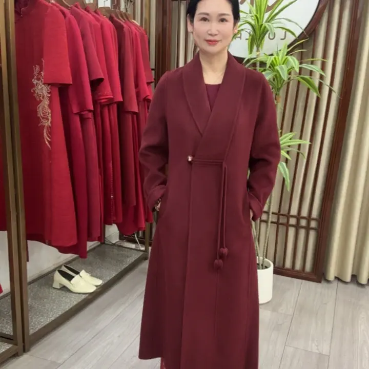 8838秋冬新款高贵气质双面羊毛女长款可搭配旗袍红色