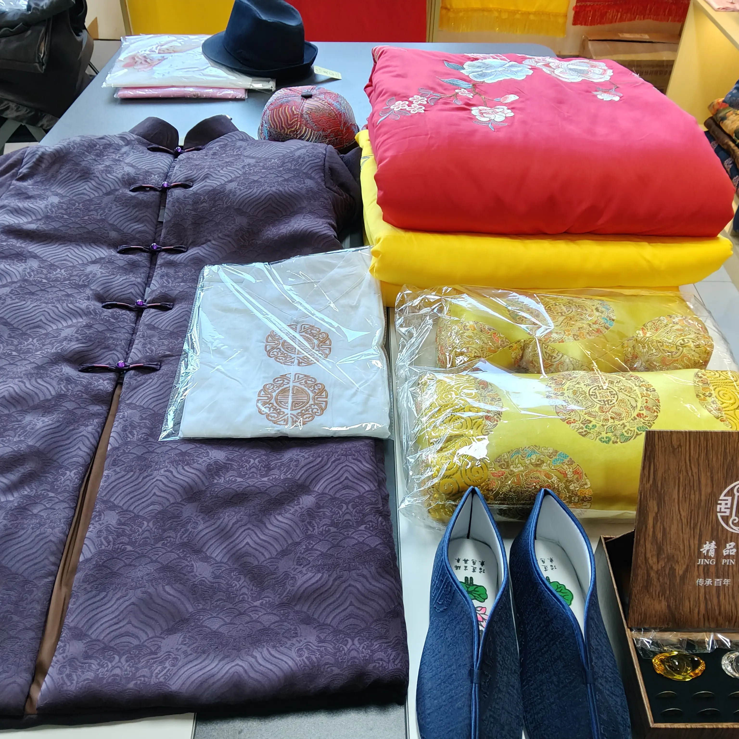 男士百年服全套25件套加厚亚麻提花新中式秋冬双面穿棉服外套