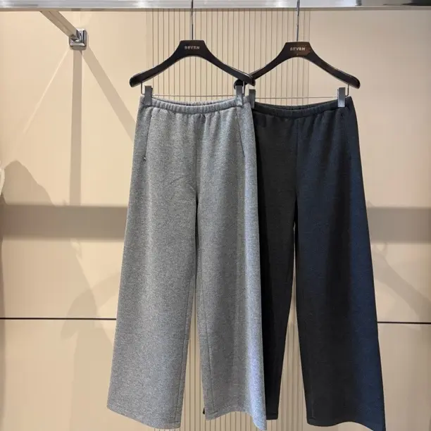 【启恒】冬季加绒加厚混纺高腰显瘦直筒休闲长裤女