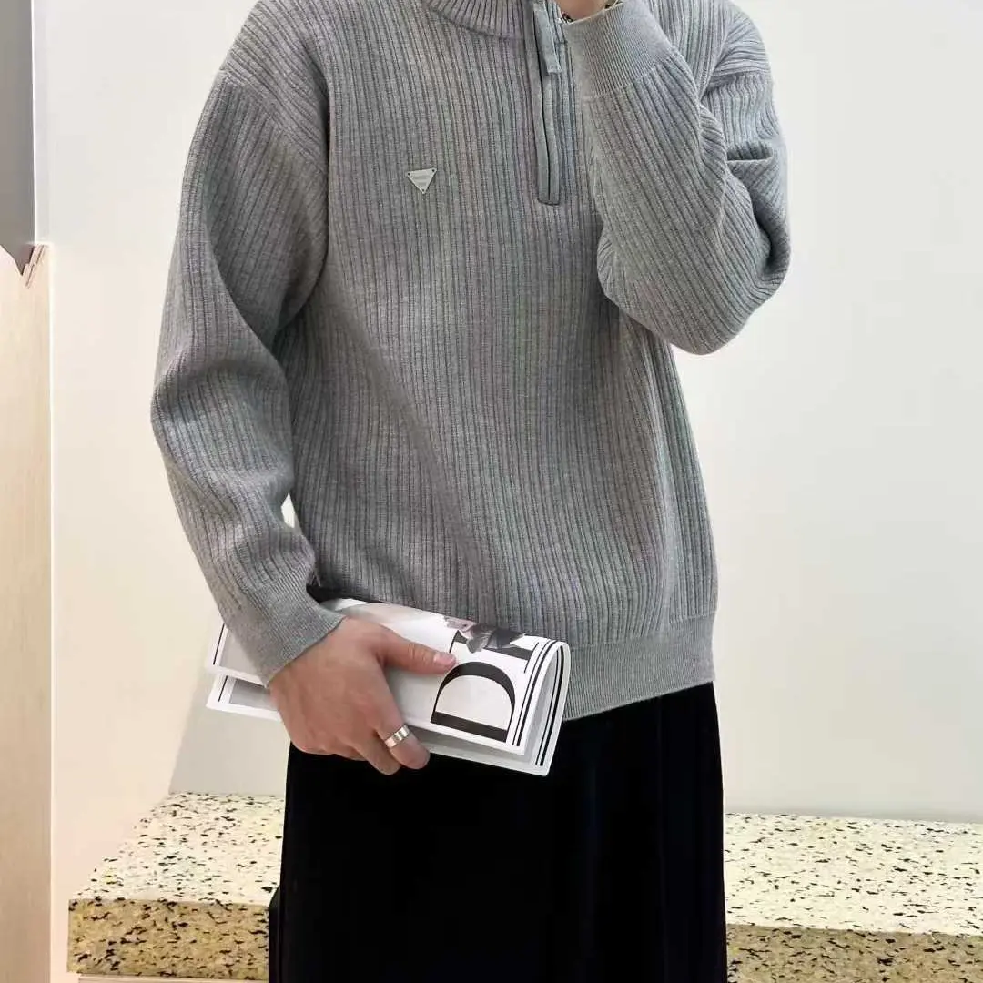 YUAN SU男士秋冬加绒加厚半拉链立领保暖时尚针织毛衣9706